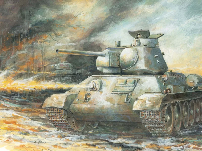 рисунок, мазками, средий, Арт, танк, советский