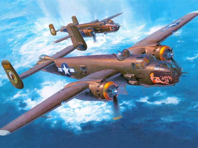 самолет, Арт, mitchell, средний, b-25j, north american