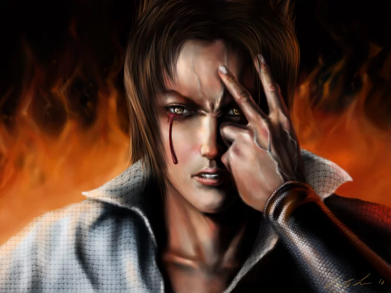 взгляд, кровь, ni6htmare01, парень, uchiha sasuke, Art, шаринган