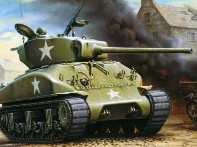 арт, m4, Шерман, война, танк, разруха, рисунок, дым