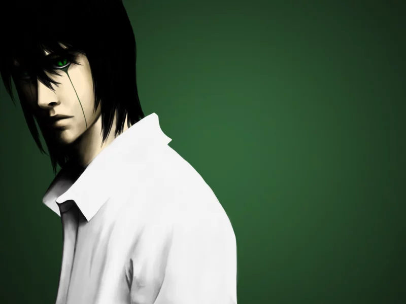 рубашка, ulquiorra schiffer, bleach, парень, tesorone, зеленый фон, Арт