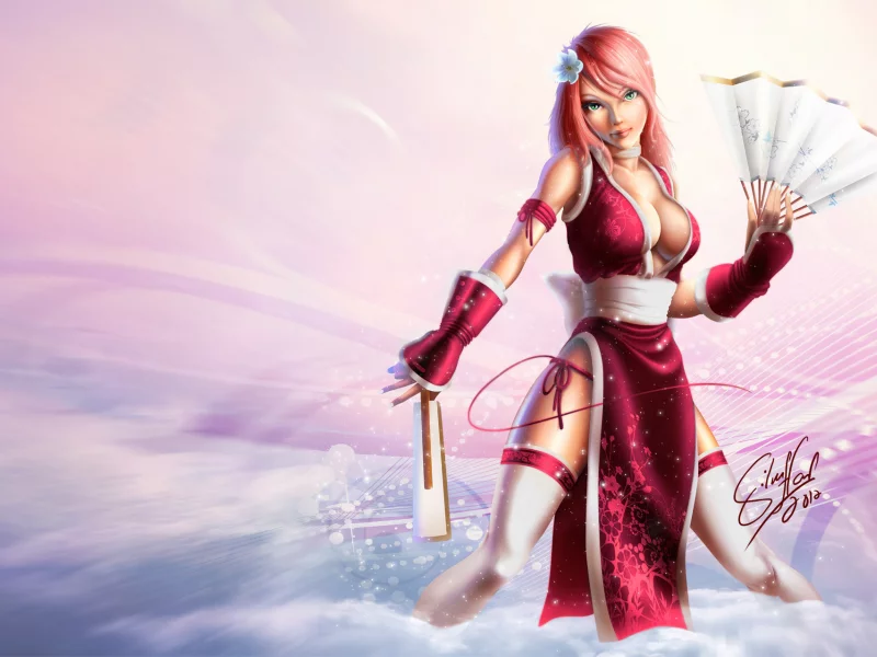 взгляд, веер, silverhand08, грудь, haruno sakura, девушка, юката, Art
