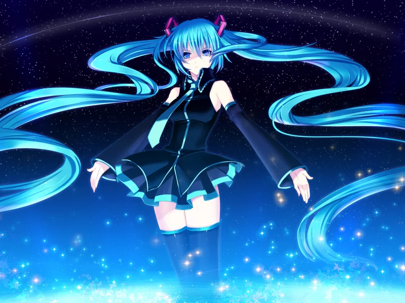 небо, yuuki kira, vocaloid, девушка, звезды, галстук, Арт