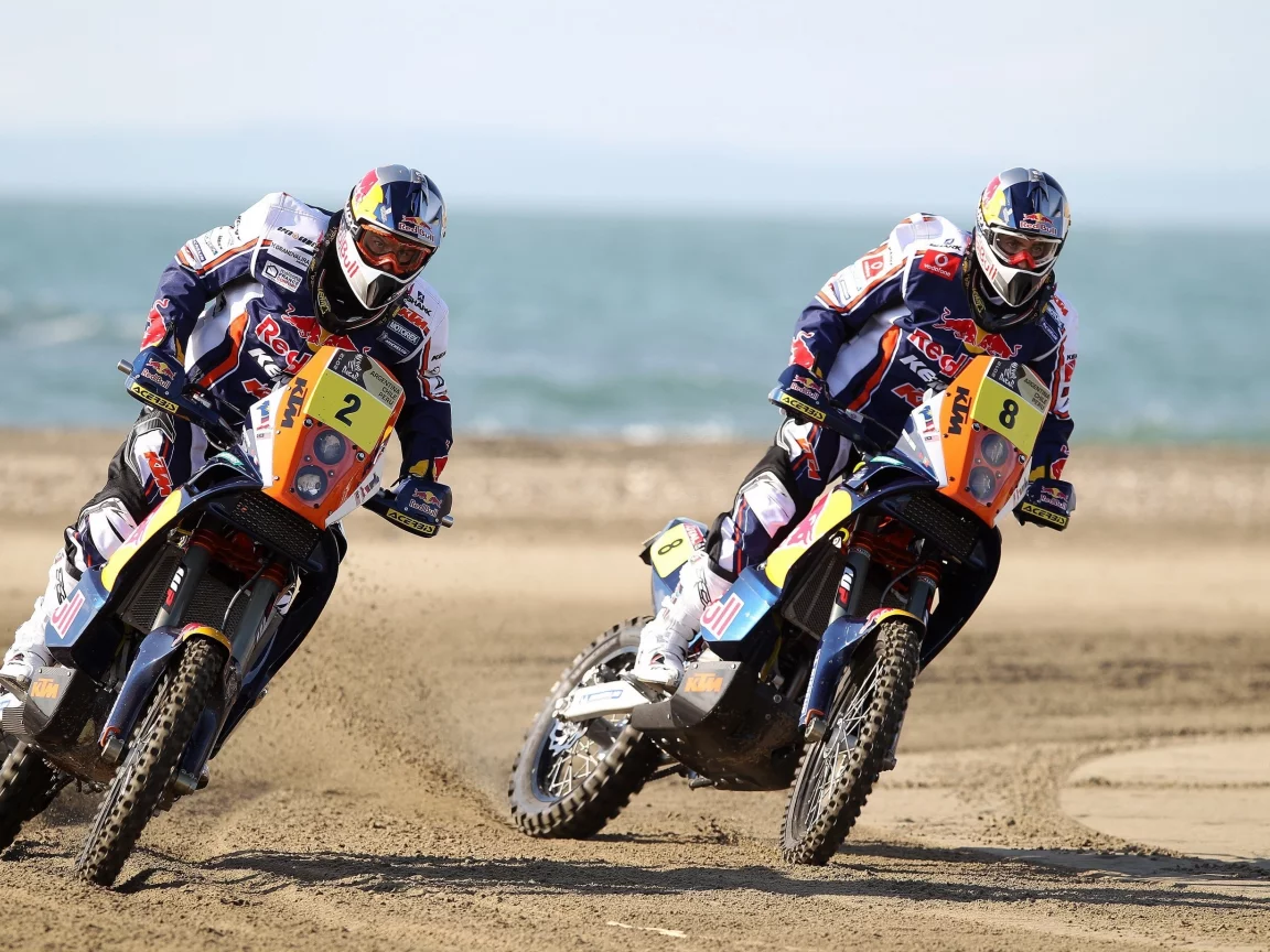 Мотоцикл, dakar, гонка, день, поворот, жара, два, red bull