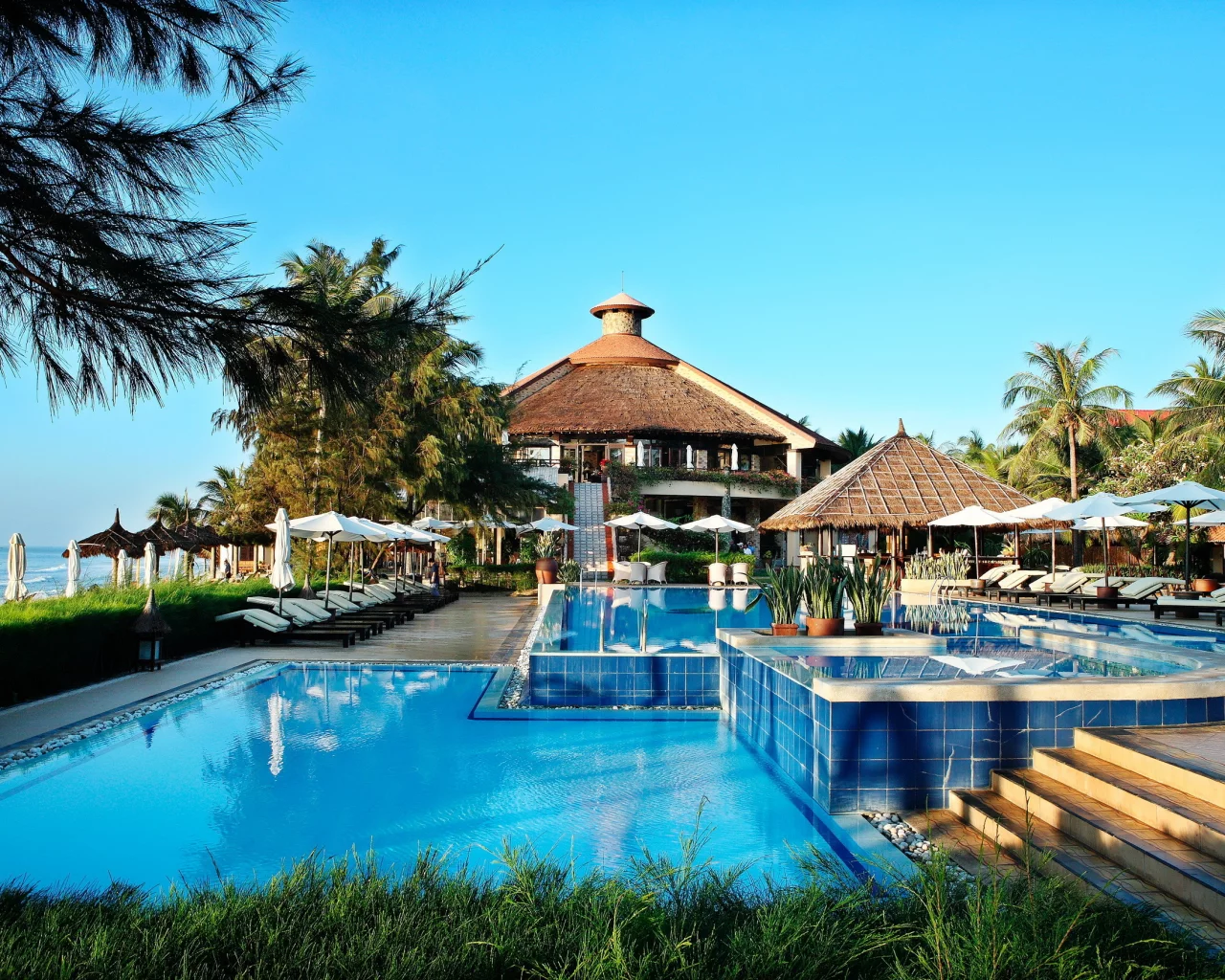 дом, pool, пальмы, Interior, море, бассейн, архитектура
