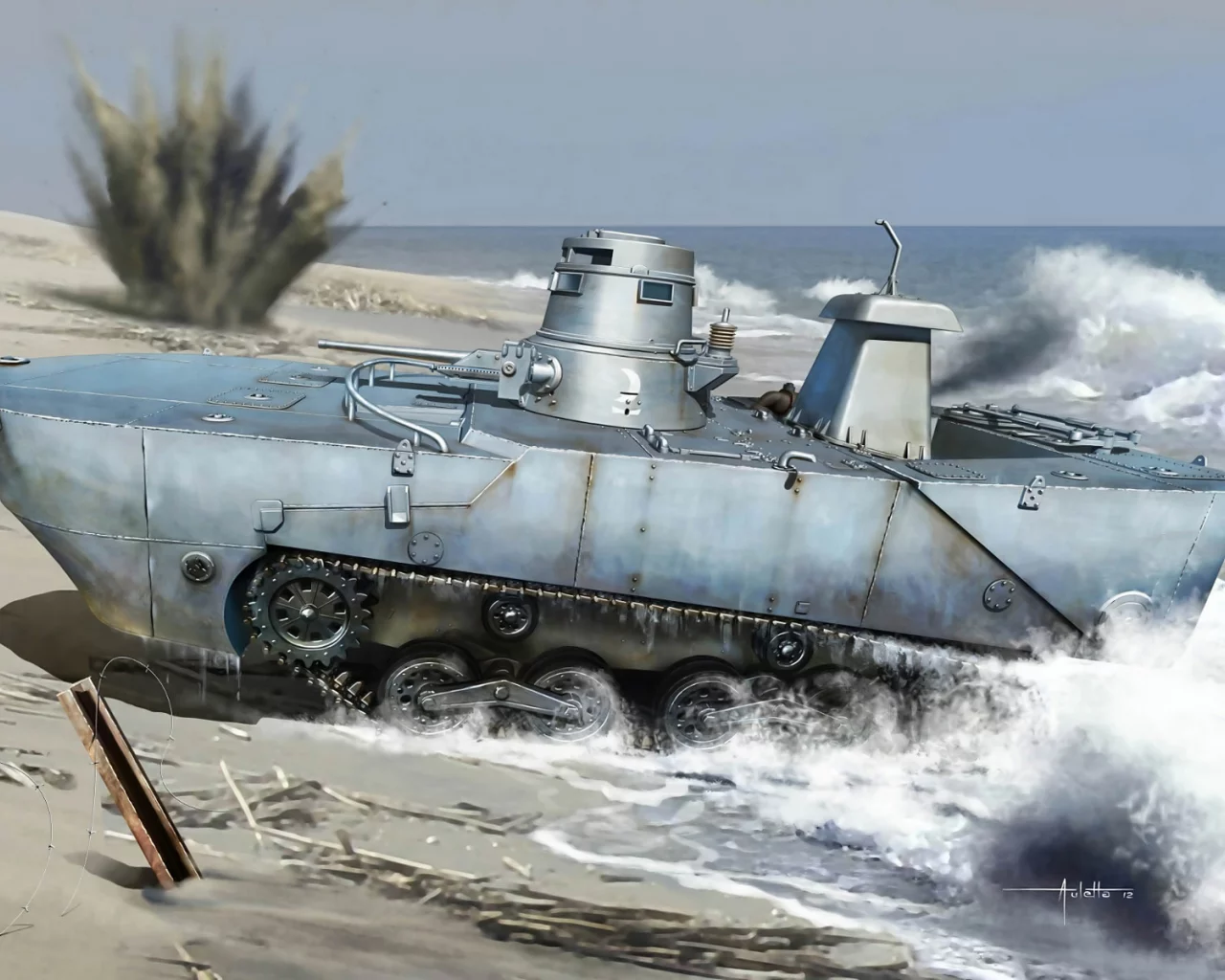 танк, японский, плавающий, type 2, амфибия, ка-ми, Арт