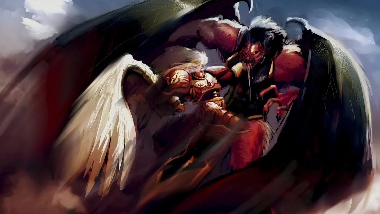 примарх, сангвиниус, bloodthirster, демон, Warhammer 40k, схватка