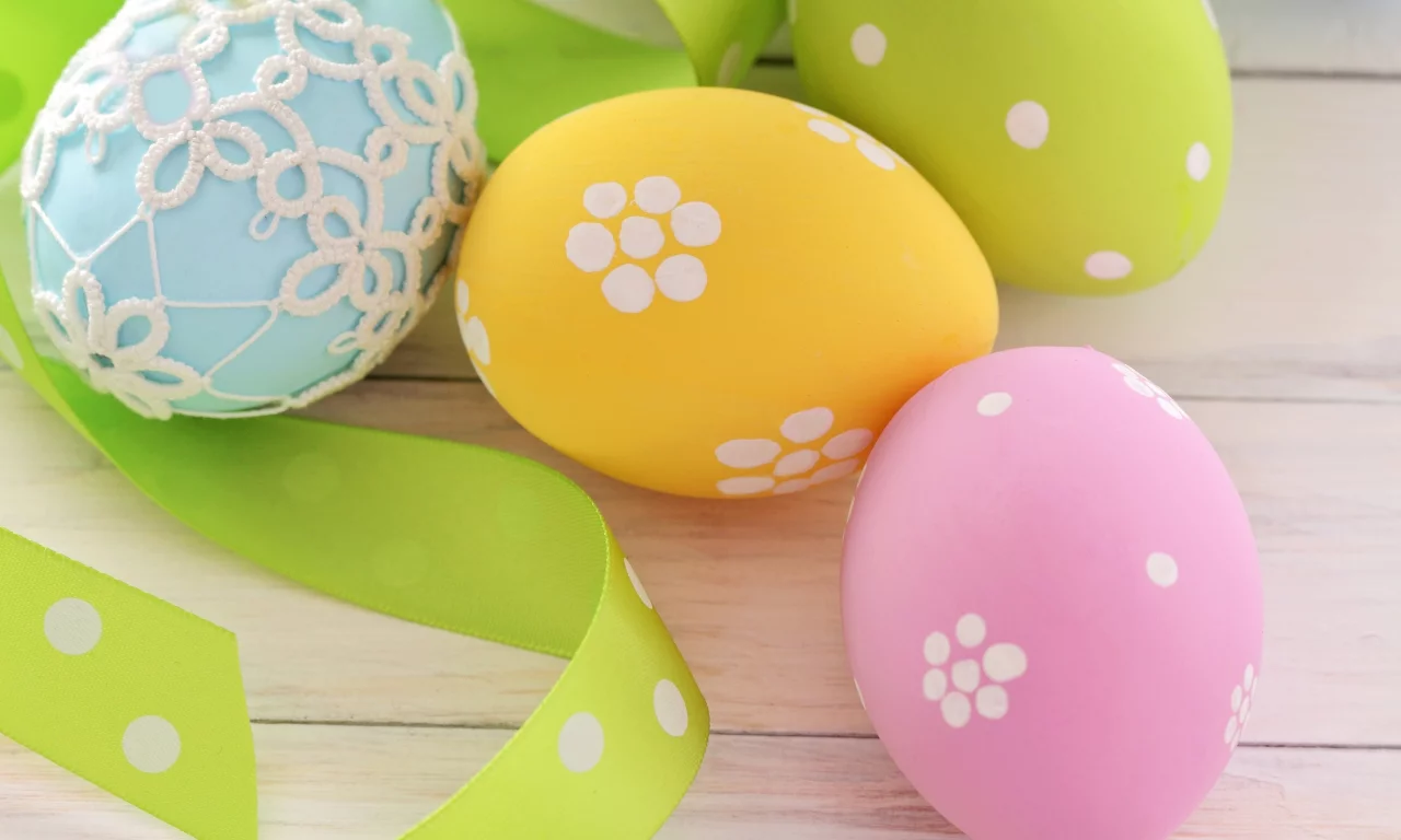 Easter, голубые, желтые, розовые, лента, яйца, пасха