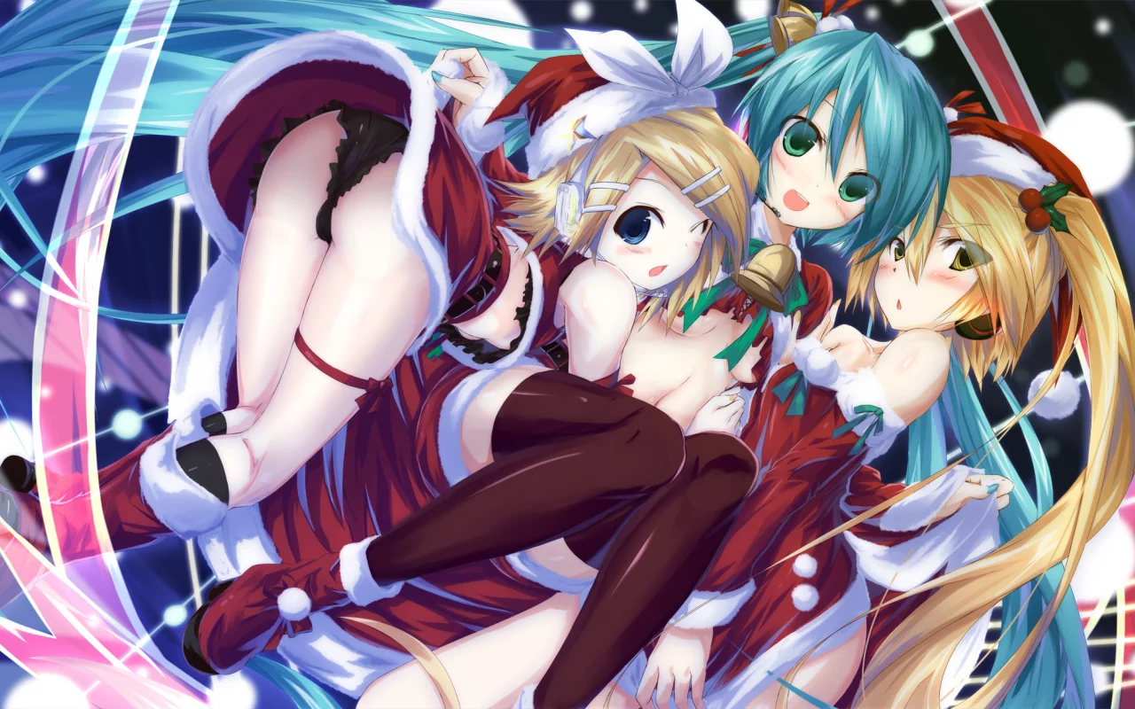akita neru, Vocaloid, девочки, hatsune miku, костюмы, kagamine rin