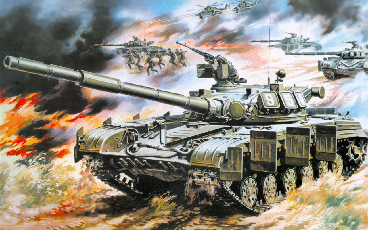 танки, солдаты, вертолёты, атака, т-64а, Арт, боевая