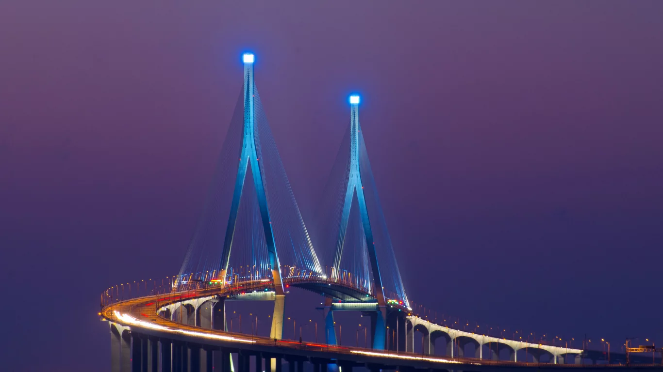 город, южная корея, Азия, подсветка, мост, сонгдо