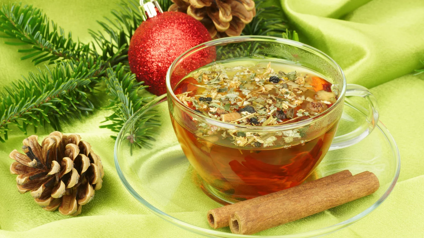 new year, чашка, ель, christmas, шарик, шишки, корица, Чай, ветка