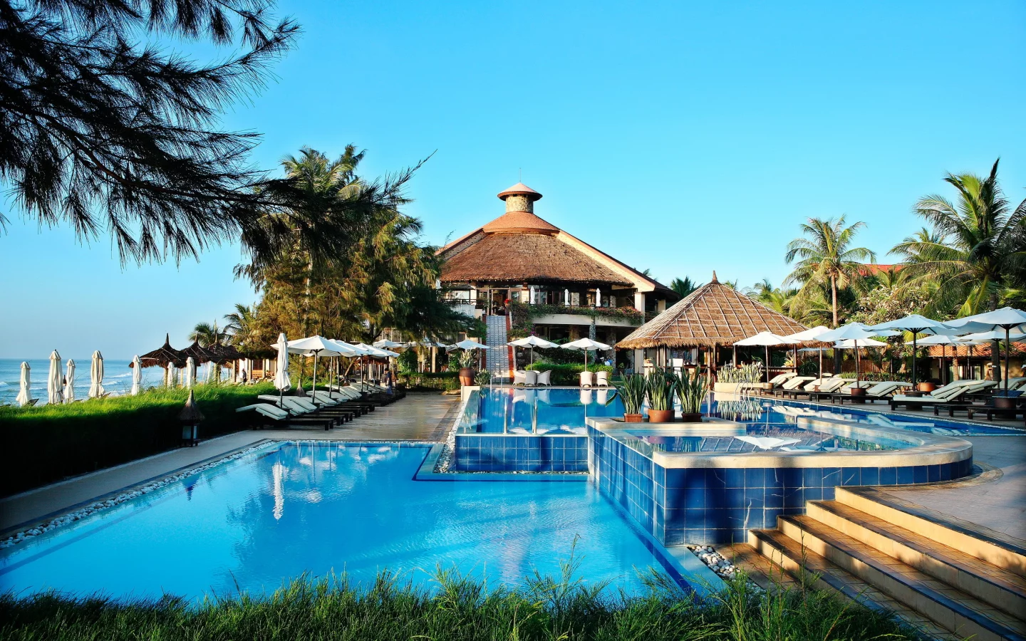 дом, pool, пальмы, Interior, море, бассейн, архитектура