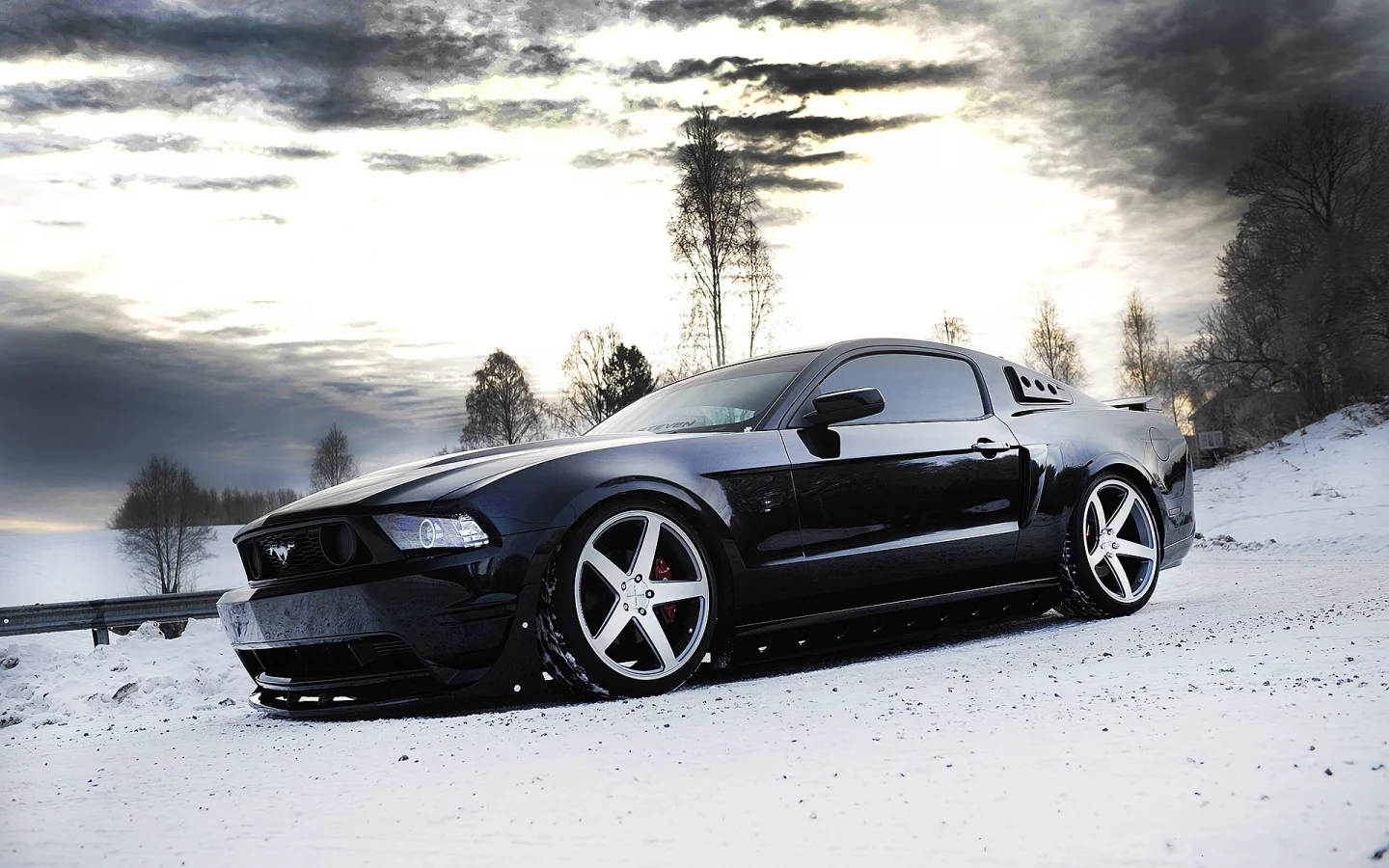 форд, mustang, мустанг, snow, winter, Ford, вид сбоку, black, wheels