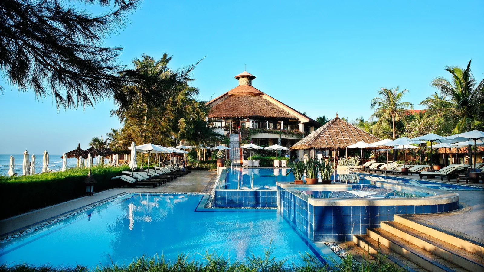 дом, pool, пальмы, Interior, море, бассейн, архитектура