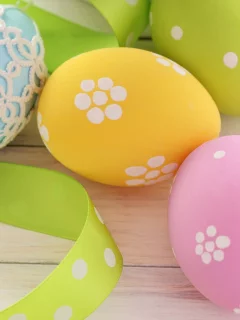 Easter, голубые, желтые, розовые, лента, яйца, пасха