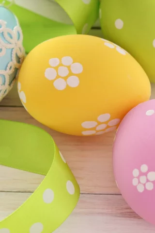 Easter, голубые, желтые, розовые, лента, яйца, пасха