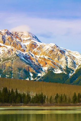 река, Горы, небо, лес