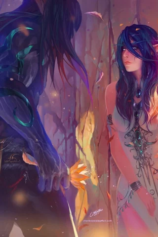 девушка, эльф, листья, world of warcraft, chenbo, Арт, парень