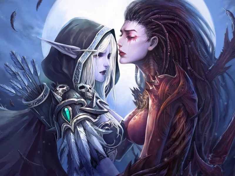 девушки, world of warcraft, nanaly, sarah kerrigan, sylvanas windrunner, Арт, starcraft