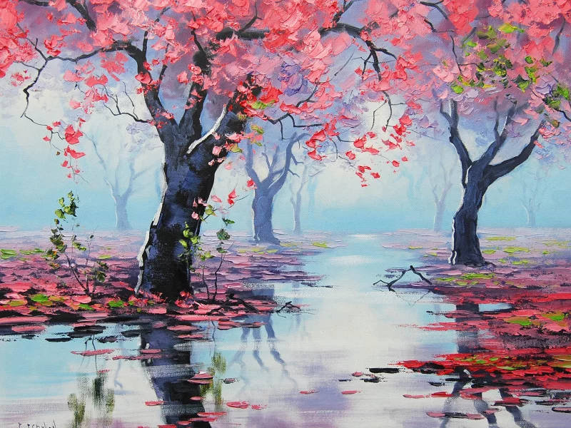 Арт, artsaus, spring bossom reflections, рисунок