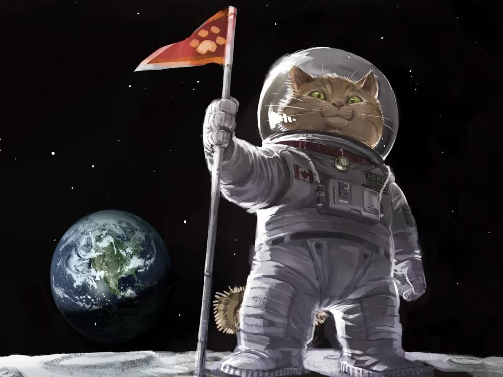 кот, луна, земля, космос, первый, канада, скафандр, звезды