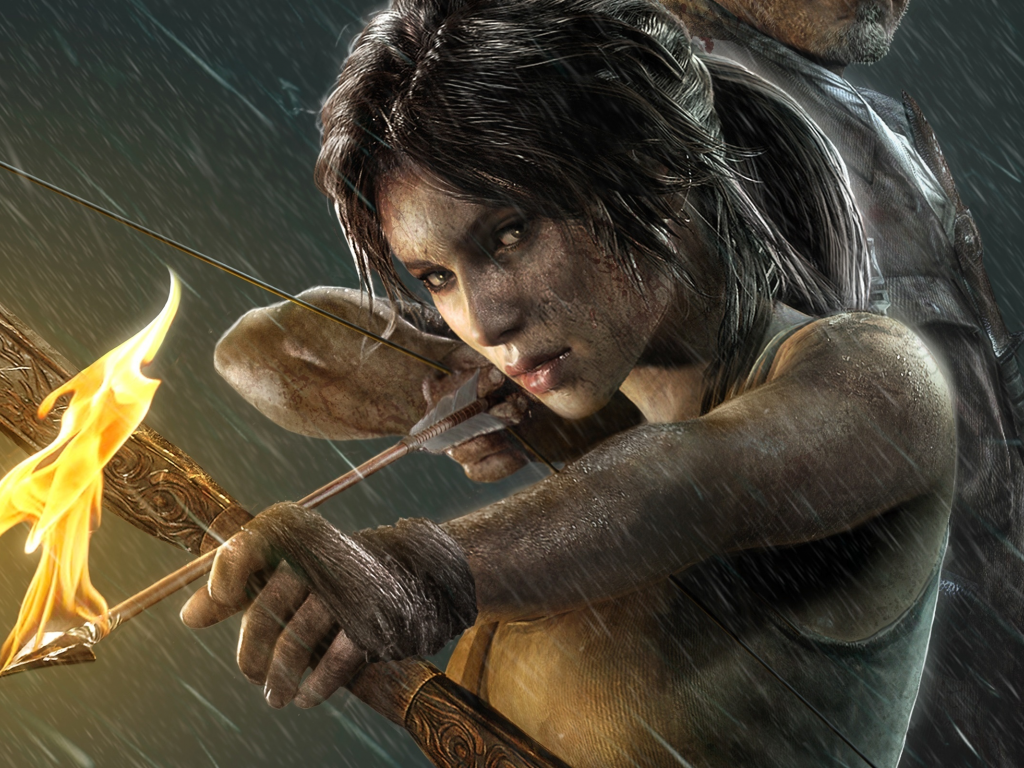 Картинка на рабочий стол девушка, game, игра, огонь, лара крофт, girl,  стрела, tomb raider 1024 x 768