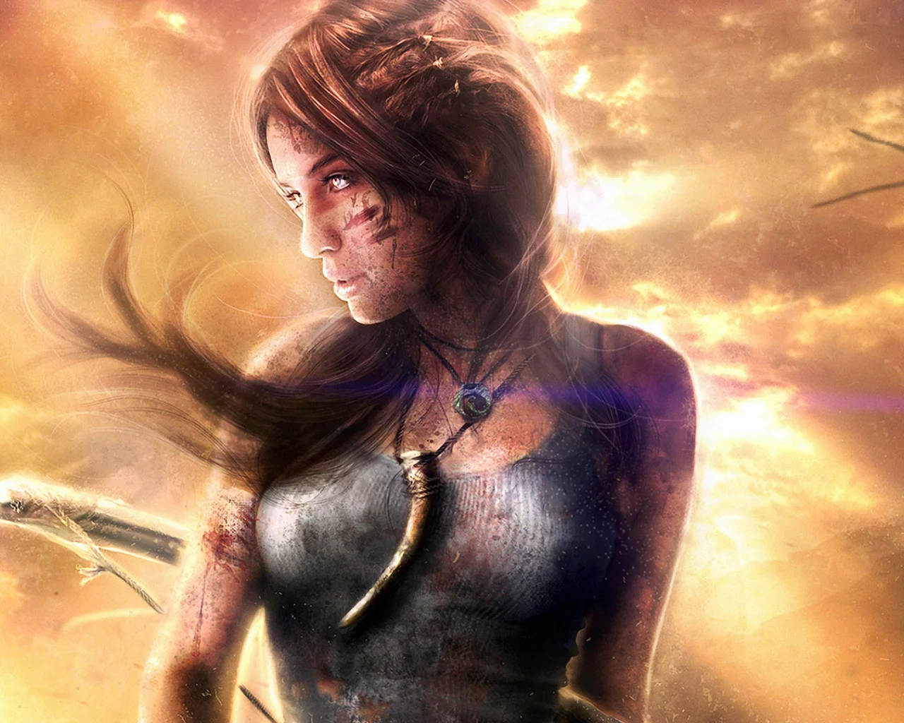  девушка, клык, lara croft, tomb raider, ветер, Арт