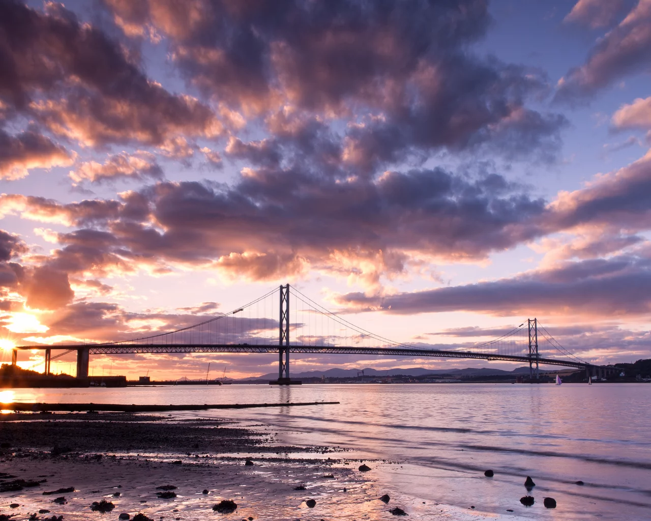 Природа, небо, мост, облака, река, scotland, пейзаж, закат