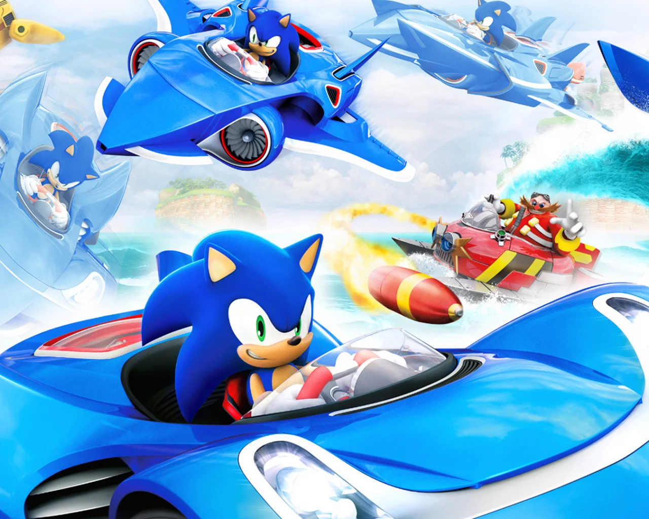 ёж, соник, машина, катер, sonic, Sonic &amp;amp; all-stars racing transformed