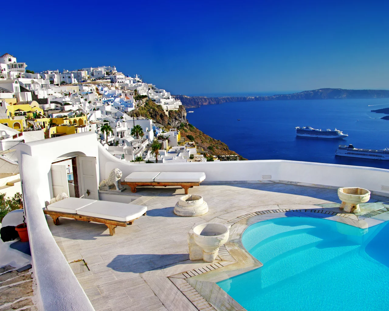 море, дома, santorini, Природа, пейзаж, greece