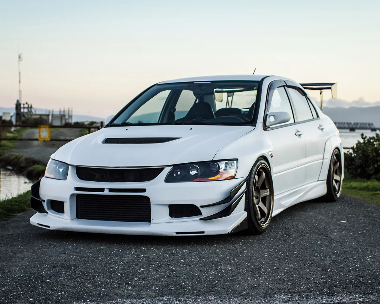Mitsubishi lancer evo ix, белая, тюнинг, митсубиси лансер