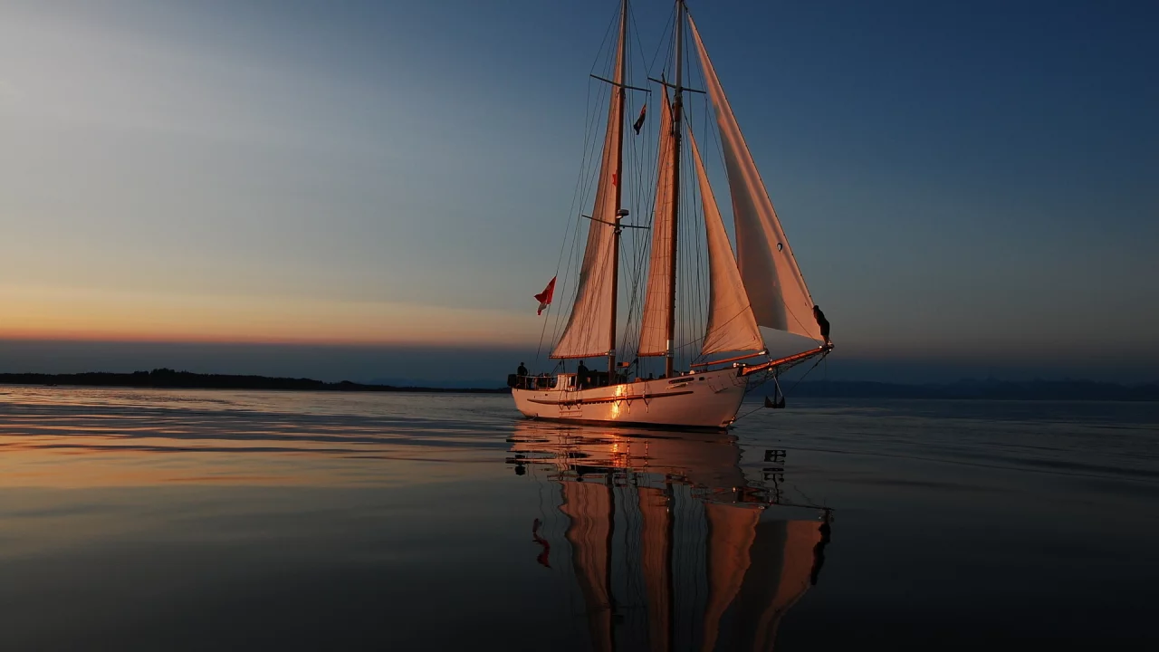 закат, яхта, море, пейзаж