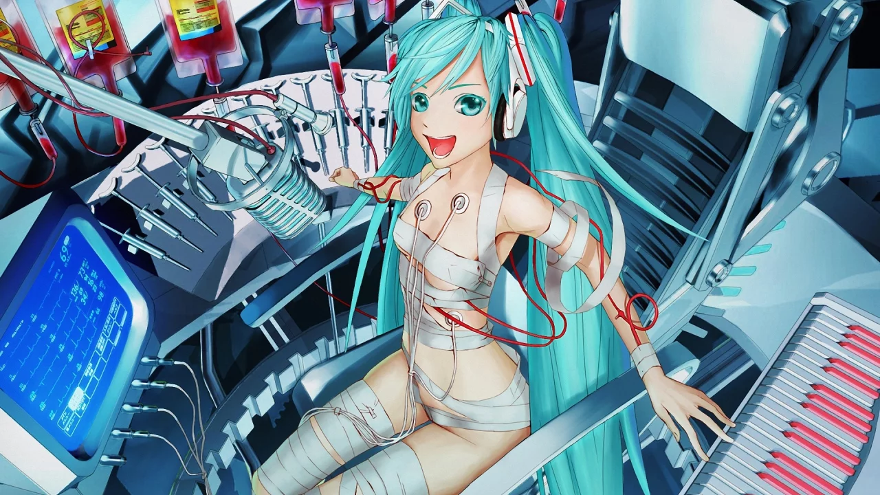 hatsune miku, кровь, вокалоид, пианино, девушка, vocaloid
