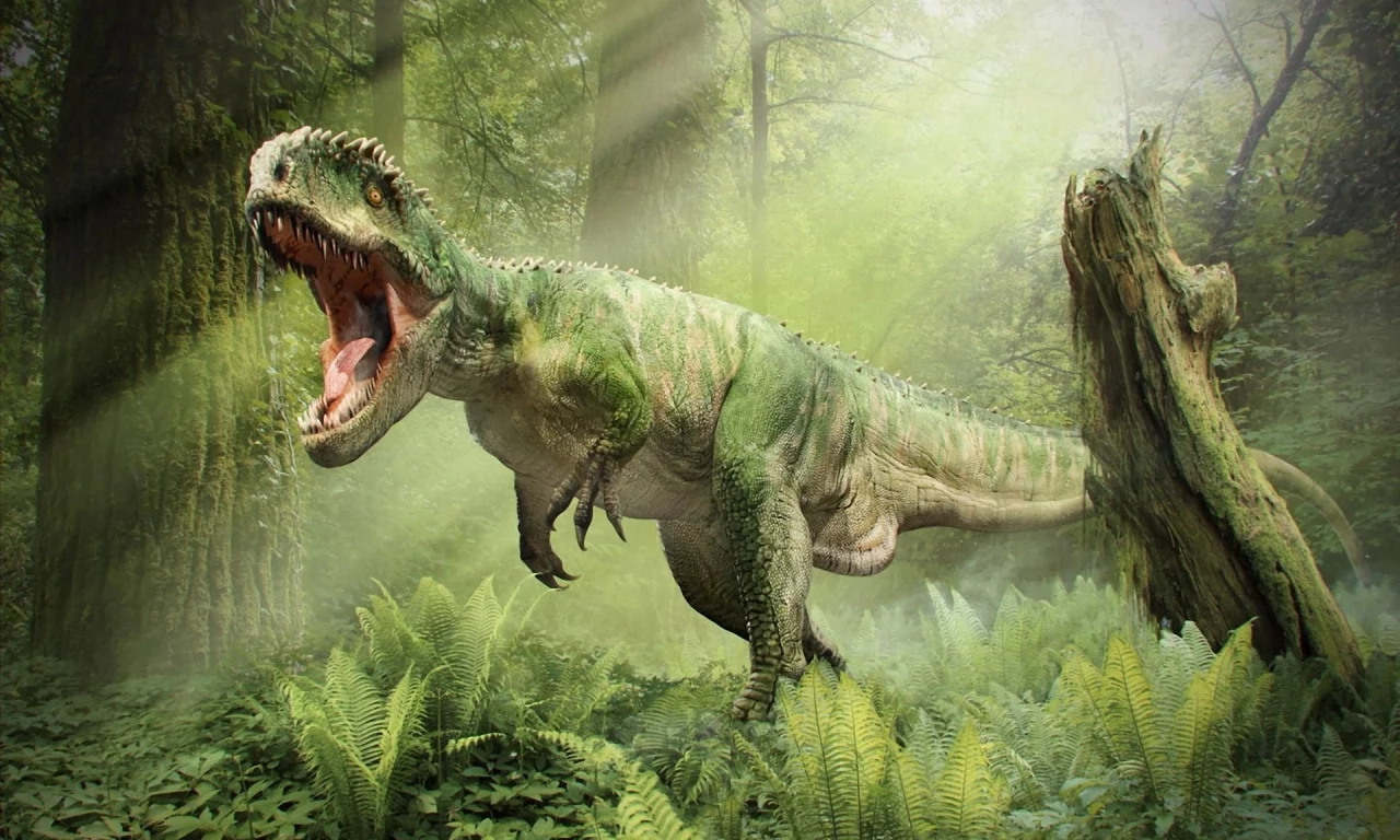 лес, динозавр, Тираннозавр, рык, пасть, t-rex