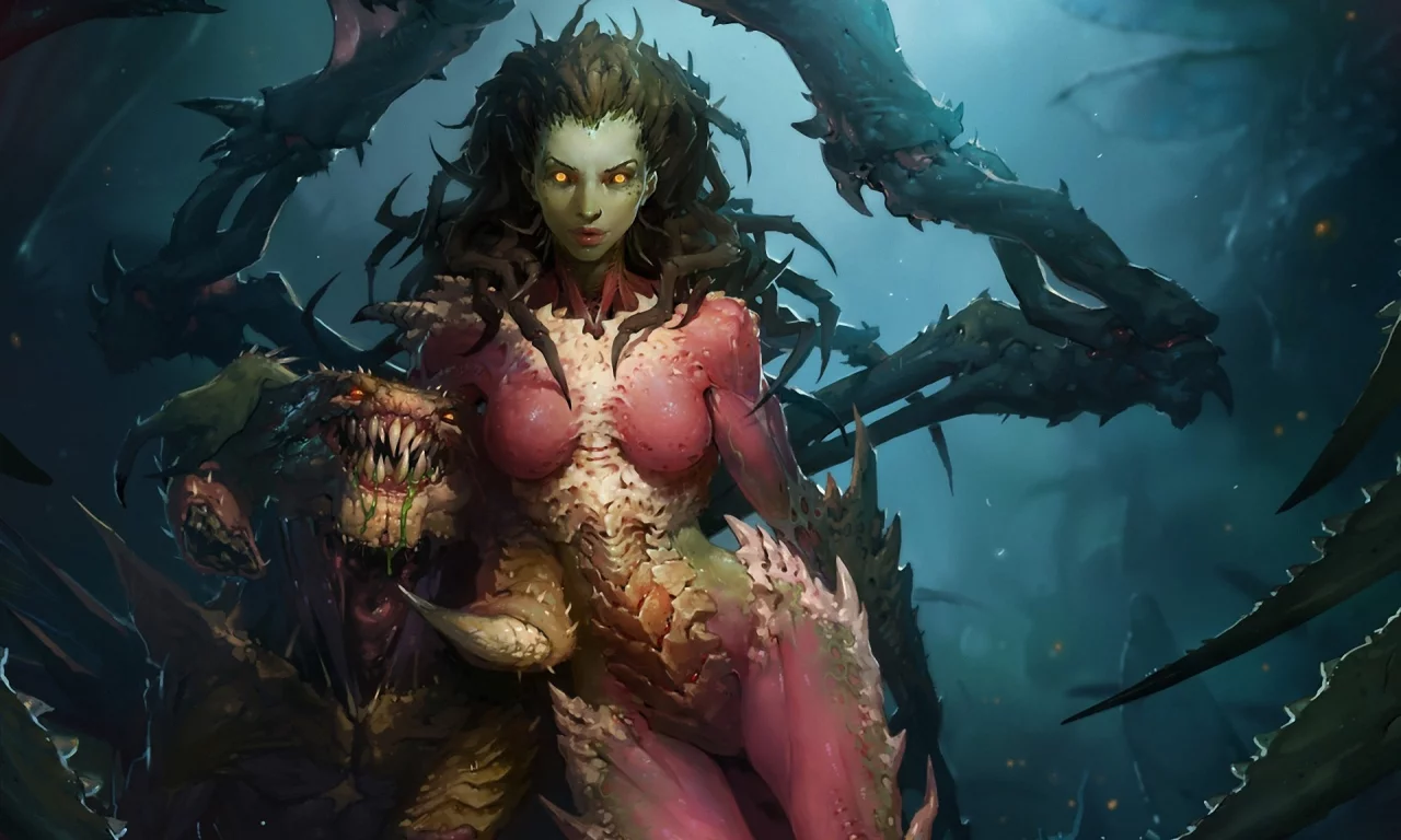 крылья, sarah kerrigan, ld austin, монстры, девушка, starcraft, Арт