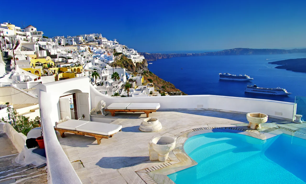 море, дома, santorini, Природа, пейзаж, greece