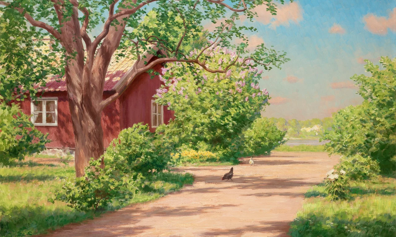 дача, деревня, дом, лето, пейзаж, johan krouthen, Картина