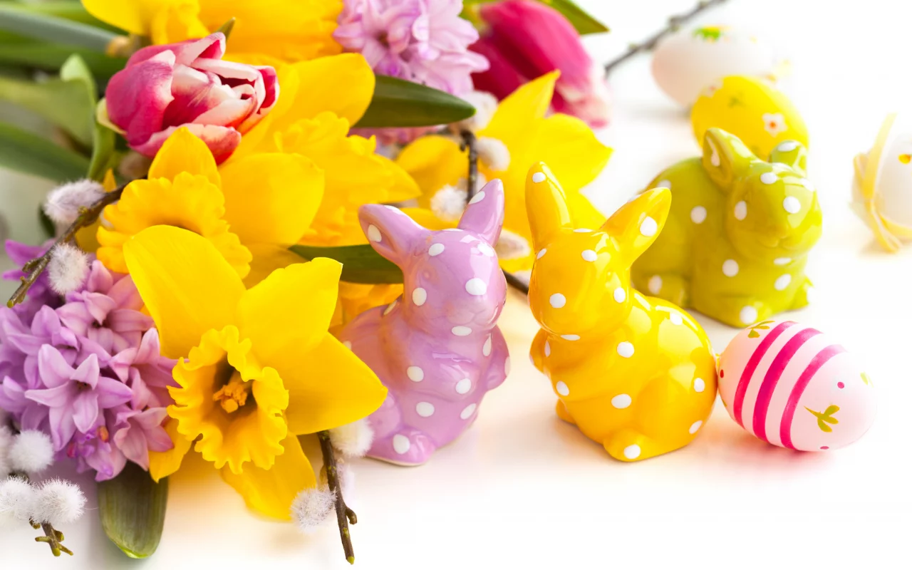 Easter, яйца, пасхальные, кролики, пасха, статуэтки, цветы