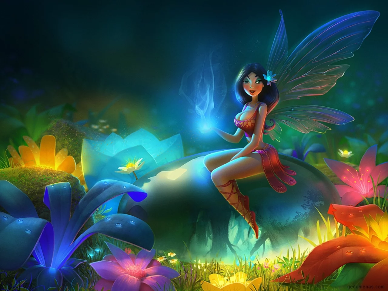 иллюстрация, sunny drops, девушка, магия, капля, цветы, Арт