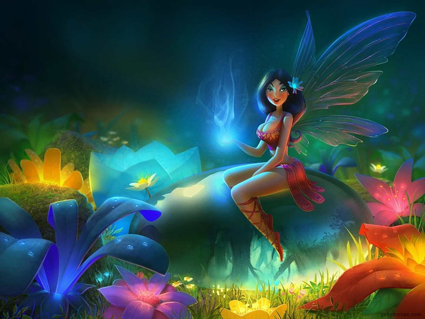 иллюстрация, sunny drops, девушка, магия, капля, цветы, Арт