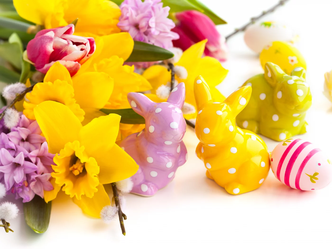 Easter, яйца, пасхальные, кролики, пасха, статуэтки, цветы