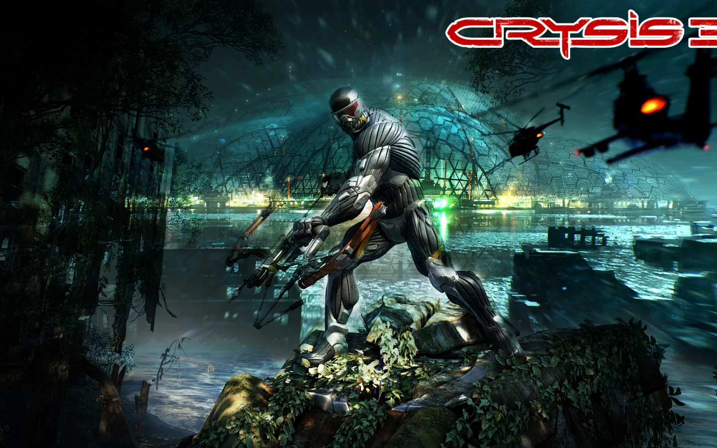 вертолет, купол, crytek, нанокостюм, лук, Crysis 3, пророк