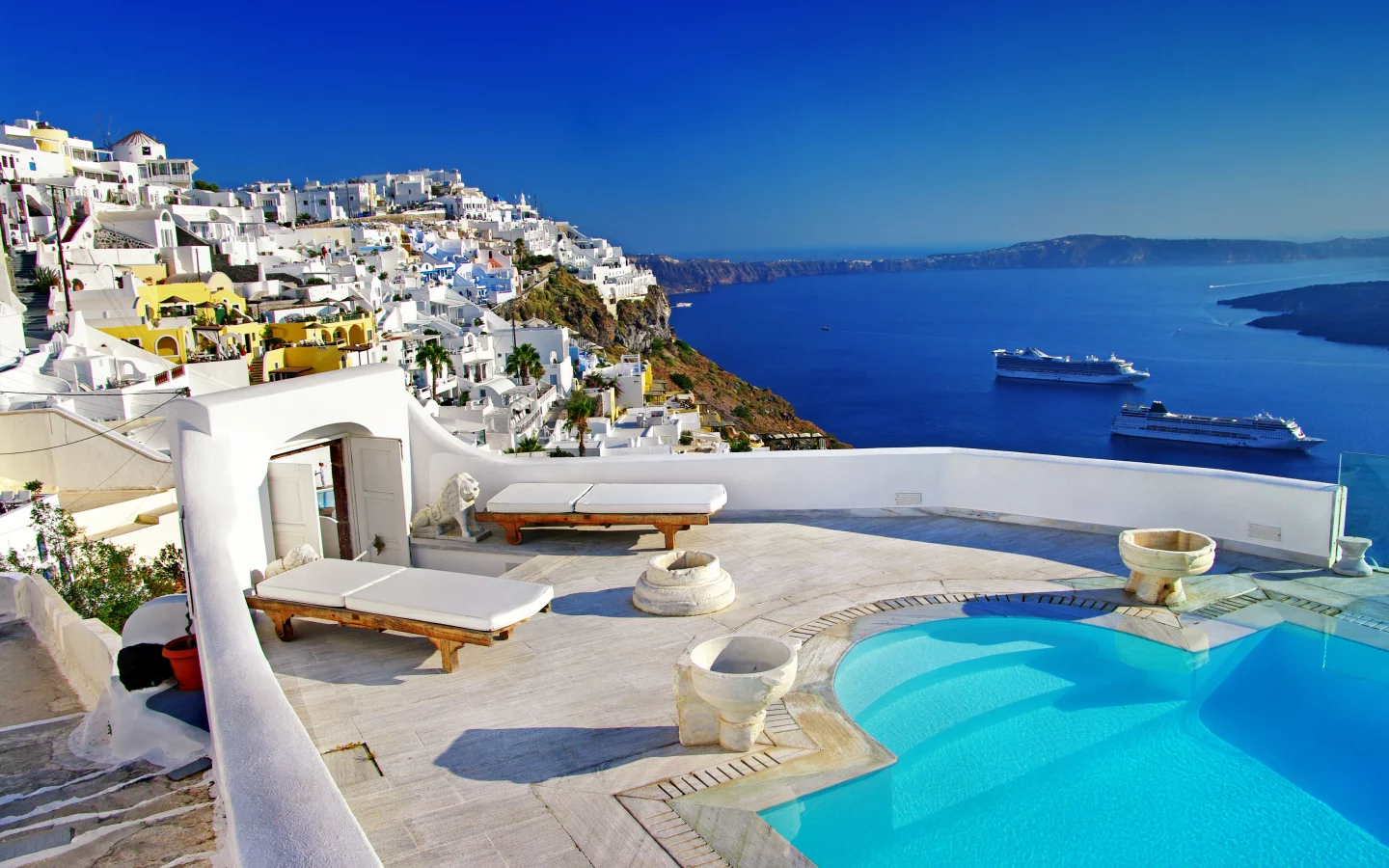 море, дома, santorini, Природа, пейзаж, greece