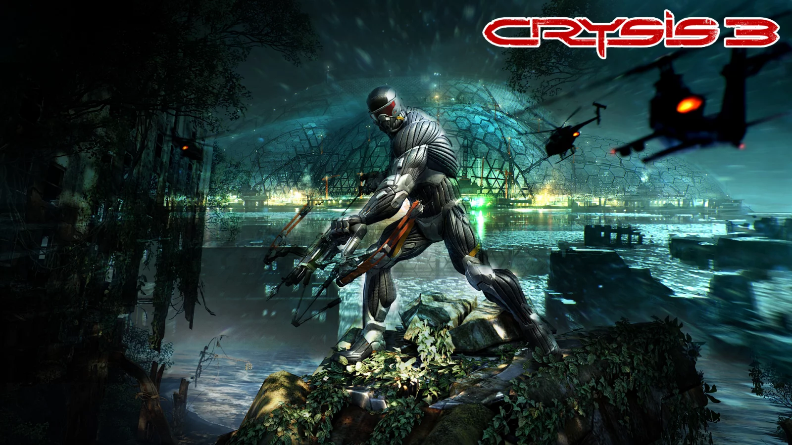 вертолет, купол, crytek, нанокостюм, лук, Crysis 3, пророк