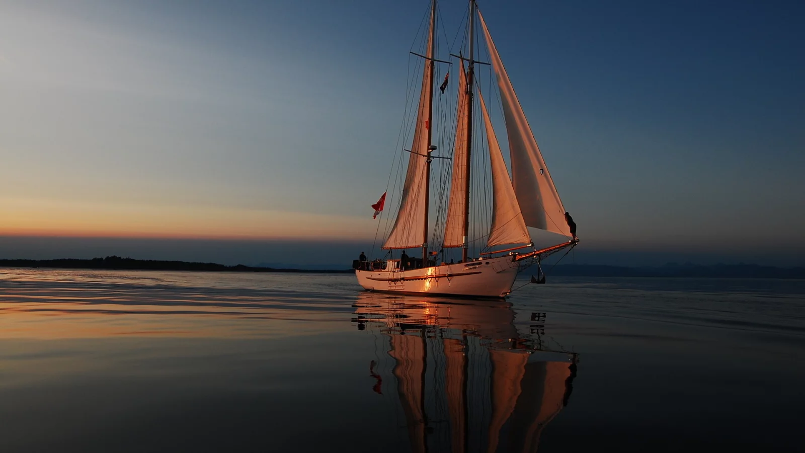 закат, яхта, море, пейзаж