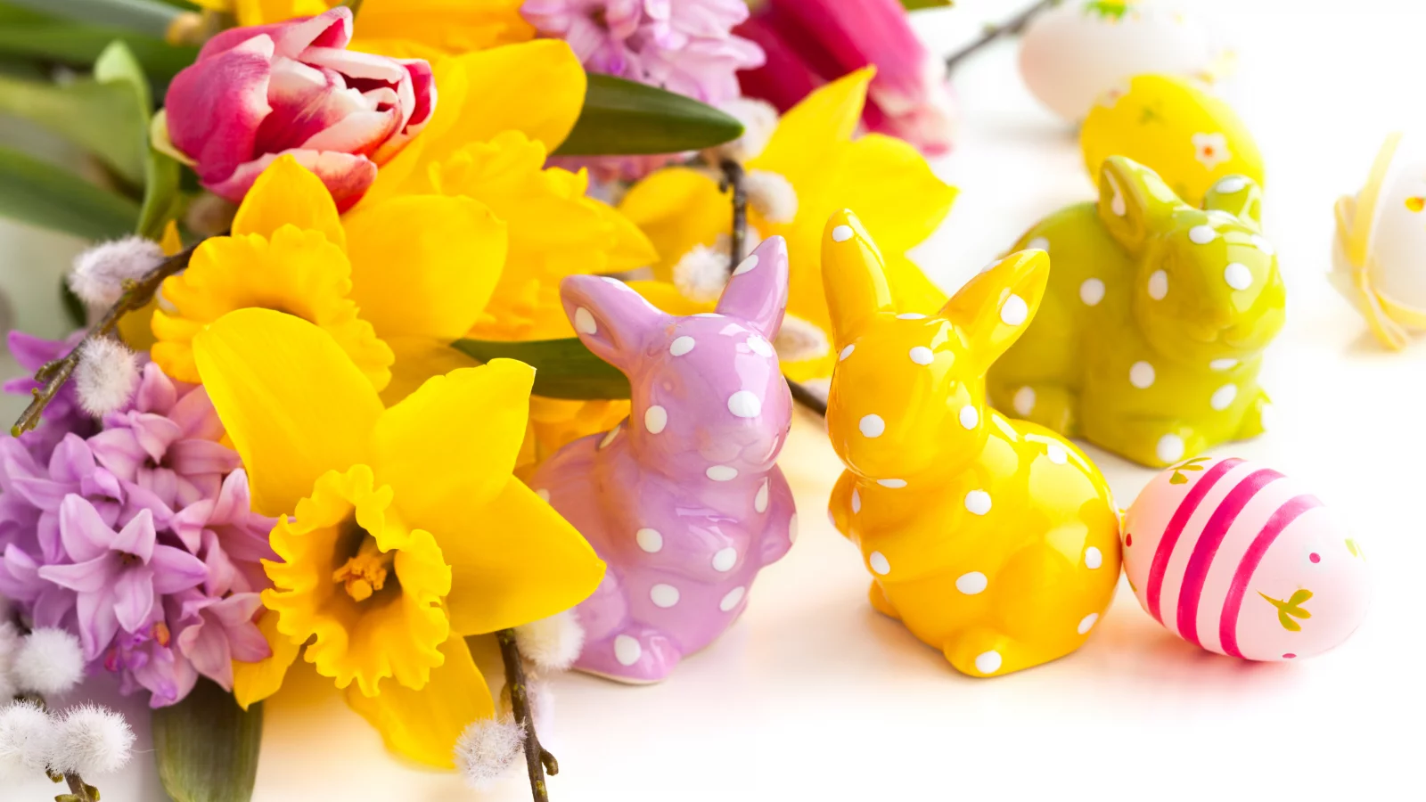 Easter, яйца, пасхальные, кролики, пасха, статуэтки, цветы