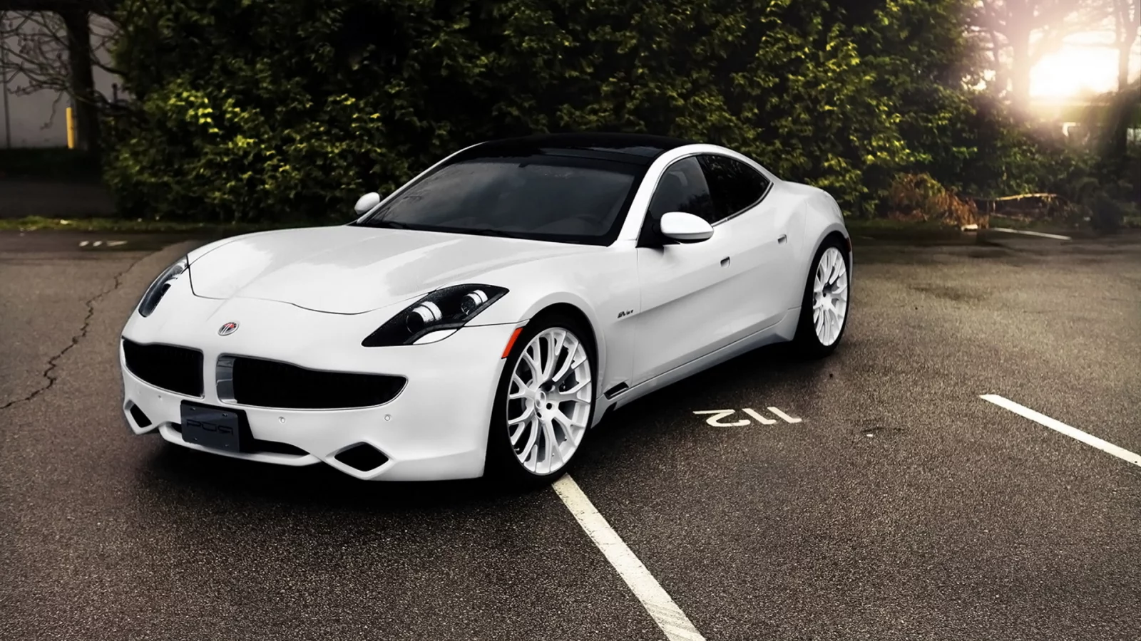 белый, автомобиль, Fisker karma, парковка, суперкар, фискер