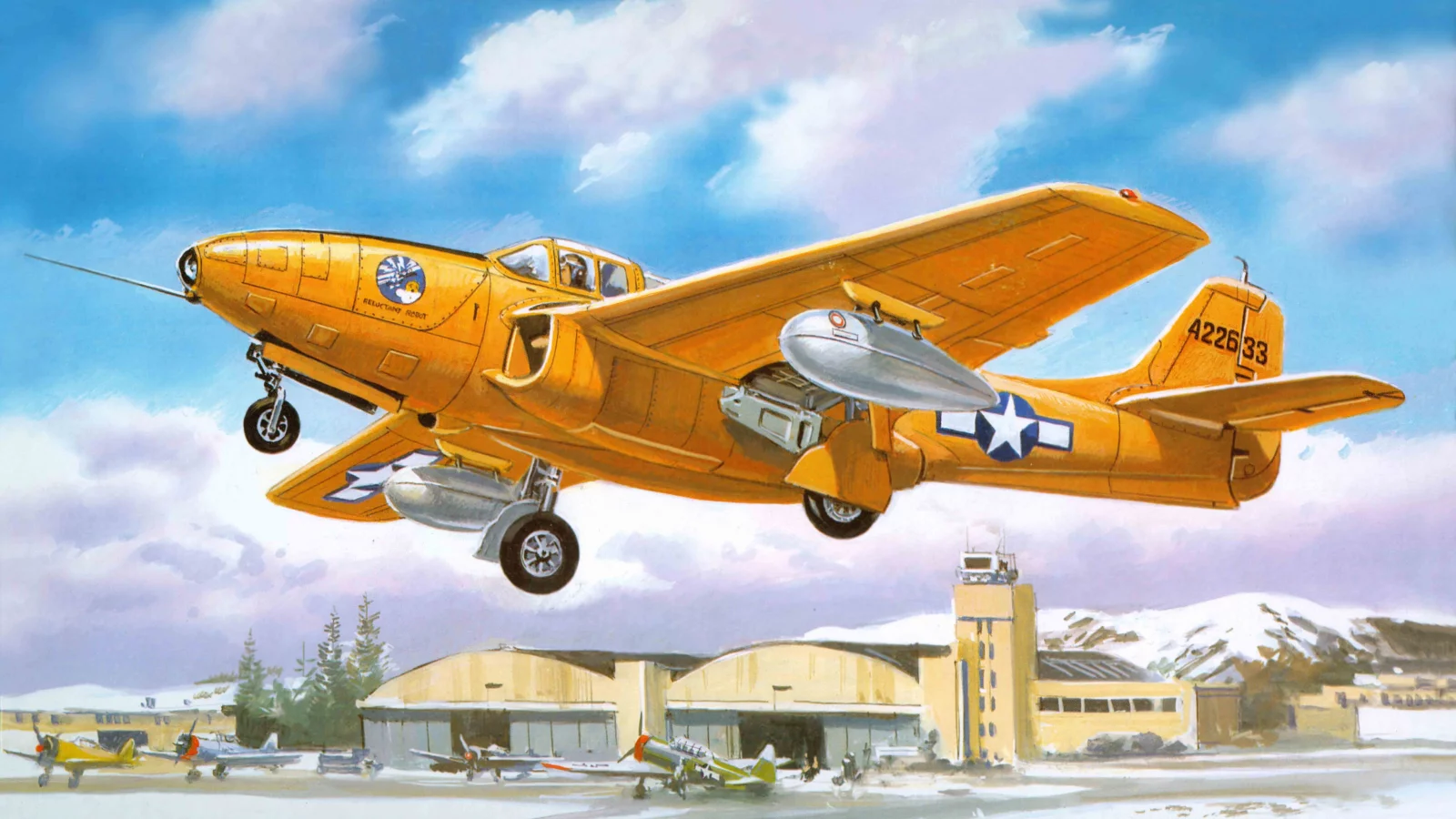 реактивный, p-59a-b, истребитель, первый, на, самолет, Арт