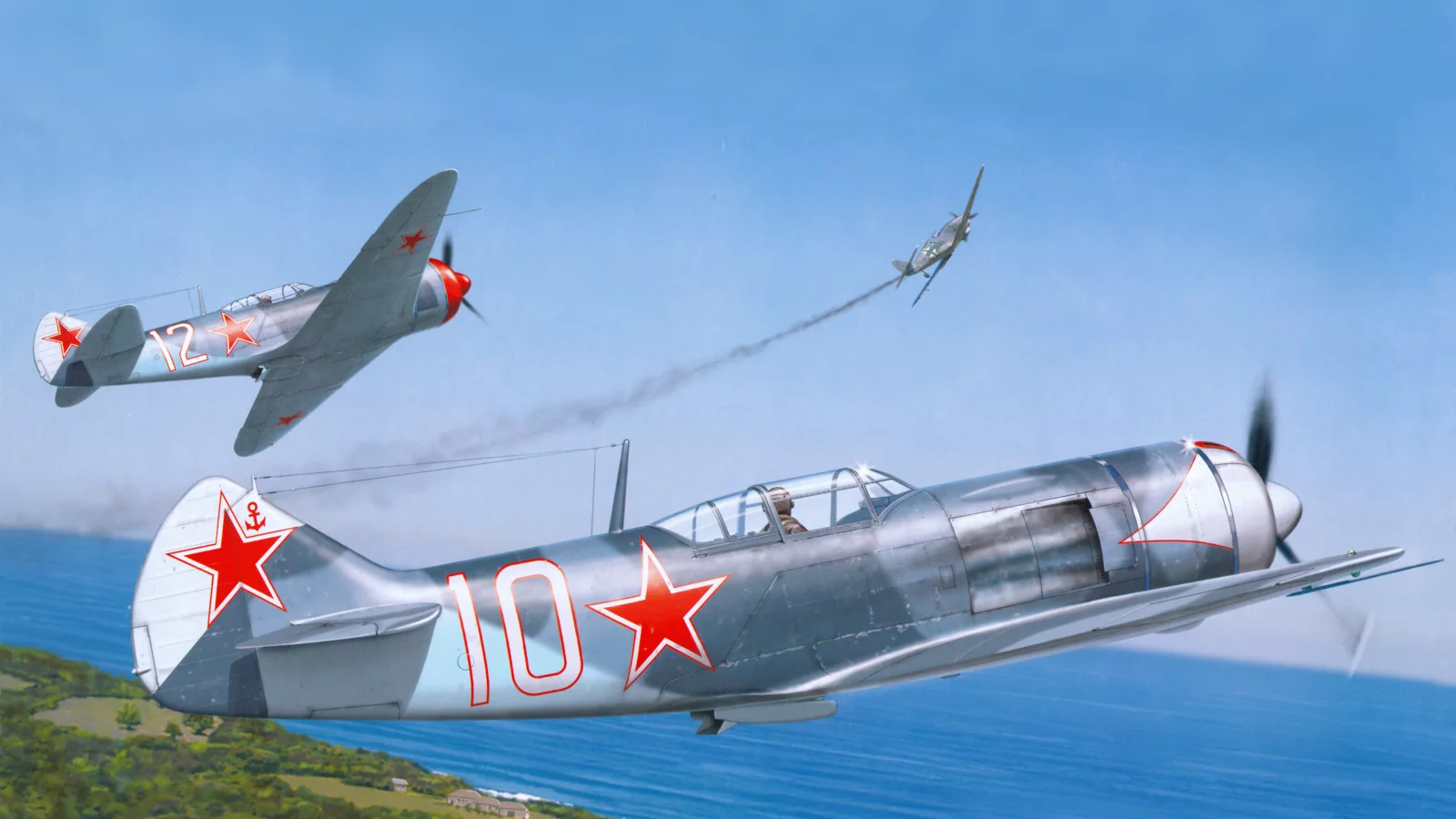 арт, война, советские, ла-7, небо, самолёты